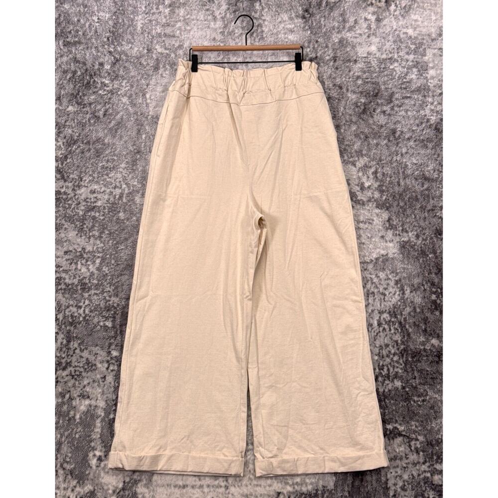 New Free People Palma Beach Pants LARGE Womens Wide Leg Cuffed Relax Ivory Cream